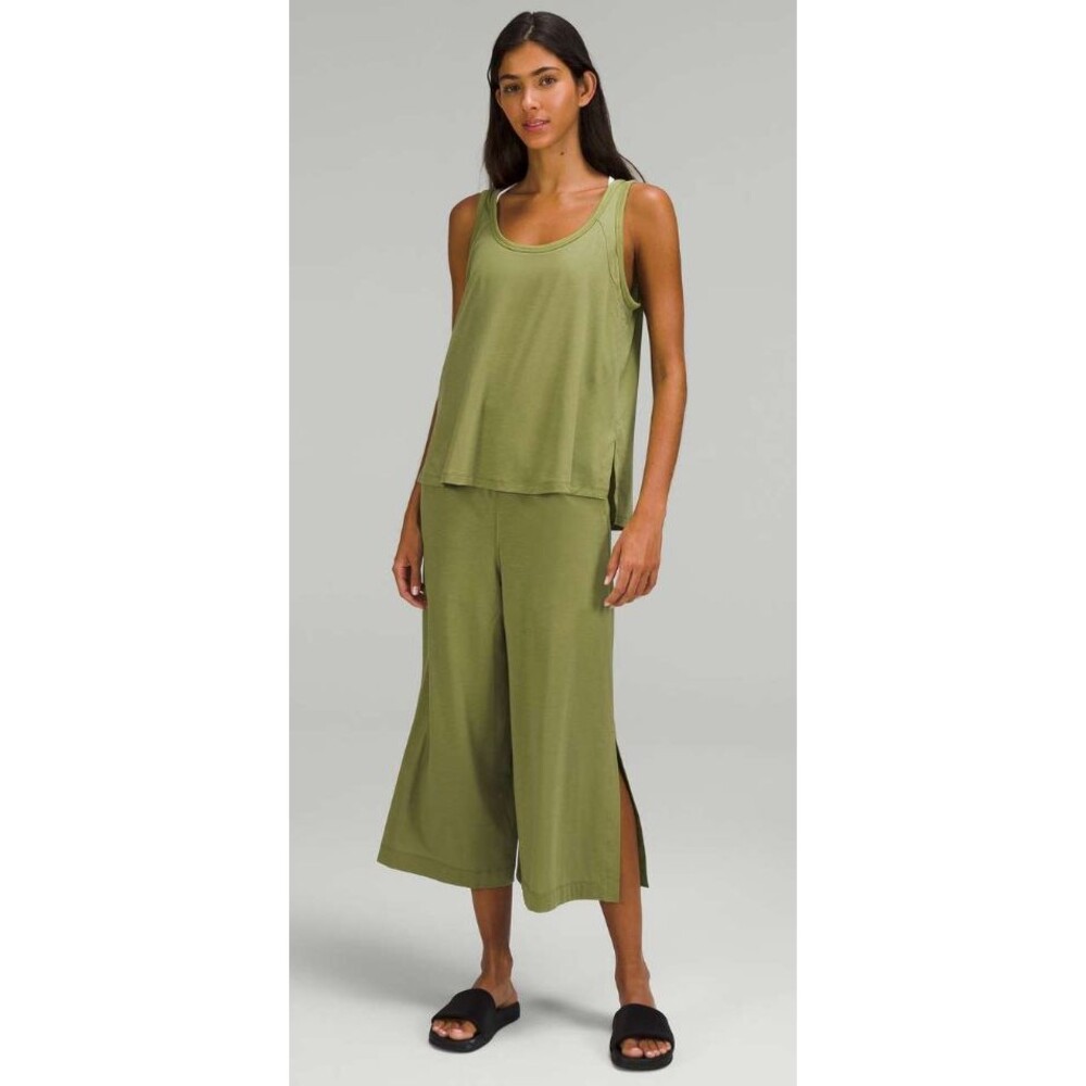 Lululemon Tank Top Jumpsuit 23" Bronze Green Size 10 Wide Leg Pockets Casual